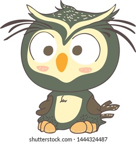 A little owl cartoon used to decorate the image or children's books to enhance knowledge