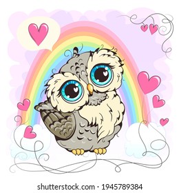 Little owl. Clipart  for nursery poster, t-shirt print, kids apparel, greeting card, label, or sticker. Vector illustration.