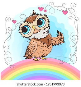 Little owl. Clipart  for nursery poster, t-shirt print, kids apparel, greeting card, label, or sticker. Vector illustration.