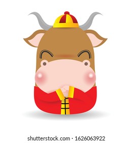 Little ox, Happy Chinese new year 2021 year of the ox zodiac, Cartoon vector illustration isolated on white background.