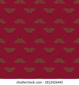 Little pale butterfly shapes seamless pattern. Simple insect backdrop with maroon background. Designed for wallpaper, textile, wrapping paper, fabric print. Vector illustration.