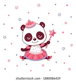 Little panda ballerina. Cartoon vector illustration