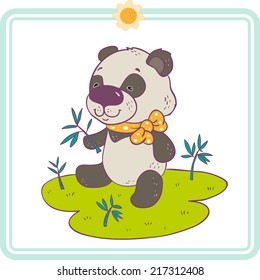 Little panda with bamboo