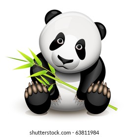 Little panda and bamboo isolated on white