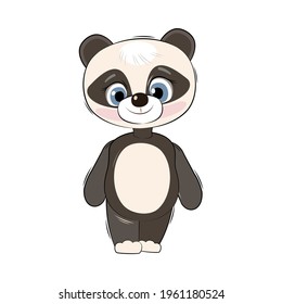 El pequeño oso panda. Objeto aislado sobre un fondo blanco. Alegre y amable niño animal. Caricaturas de estilo plano. Gracioso. Vector