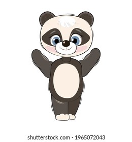 Little panda bear cub. Isolated object on a white background. Cheerful kind animal child. Cartoons flat style. Funny. Vector
