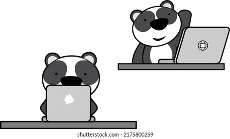 little panda bear kid character cartoon computer learning pack in vector format