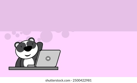 little panda bear kid character cartoon computer learning background