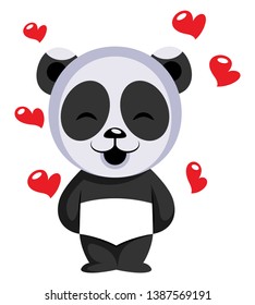 Little panda bear in love illustration vector on white background