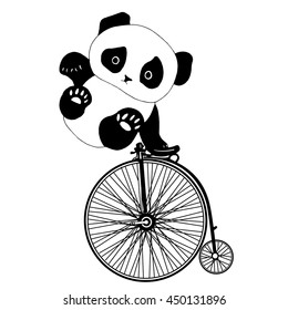 Little panda bear on retro bicycle illustration. Good for T-shirt, bag or whatever print. Vector illustration