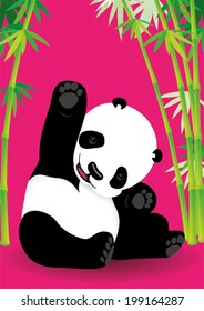 Little Panda Bear sitting and waves vector illustration