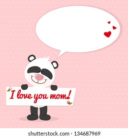 Little panda with big signboard speech bubble