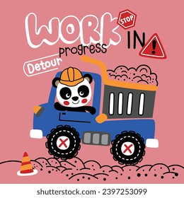 a little panda driving a truck funny animal cartoon