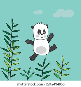 little panda happily hopping through nature