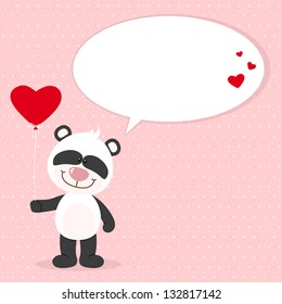 Little panda with heart ballon