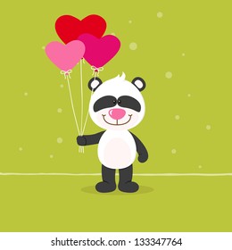 Little panda with heart balloons