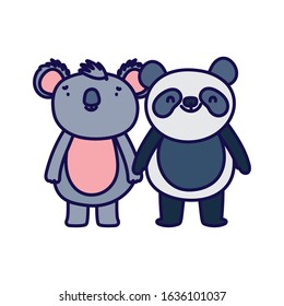little panda and koala cartoon character on white background vector illustration