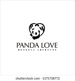 Little panda Logo template in bamboos frame silhouette love design vector