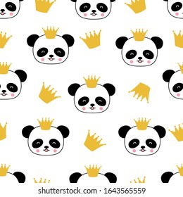 Little panda prince seamless pattern. Vector ilustratio Nursery Vector Illustration  for print.