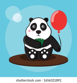 Pequeño panda con globo rojo