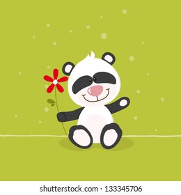 Little panda with red flower