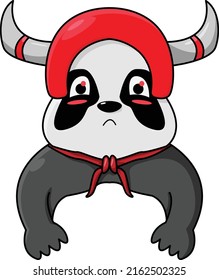 the little panda with the red helmet vector Illustration