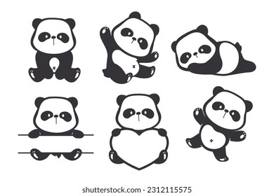 kleine Panda Silhouette, die süße Gesten Tierkarikaturen für Kinder macht