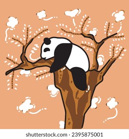 Un pequeño panda duerme en un árbol