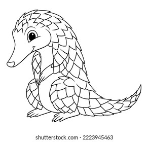 Little Pangolin Cartoon Animal Illustration BW