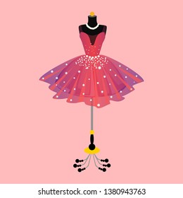 Little Party dress. Fancy dress on mannequin. Vector of ball gown on mannequin.