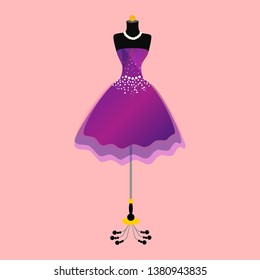 Little party dress. Fancy dress on mannequin. Vector of ball gown on mannequin.