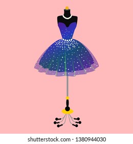 Little party dress. Fancy dress on mannequin. Vector of ball gown on mannequin.