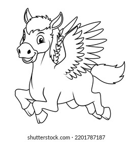 Little Pegasus Cartoon Illustration BW