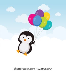 Little penguin with balloons