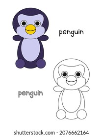 Little penguin coloring book  coloring book for preschool kids and easy educational game level  Simple linear design 