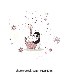 little penguin with cupcake