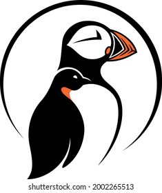 A little penguin Hide in the Illustration of the Atlantic Puffin Logotype Design