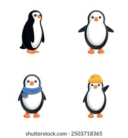 Little penguin icons set cartoon vector. Cute baby penguin. Cartoon character