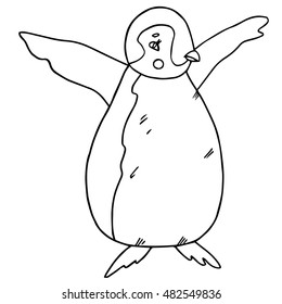 Little penguin kid. Cute character illustration isolated on white background. For prints, designs, coloring book pages.