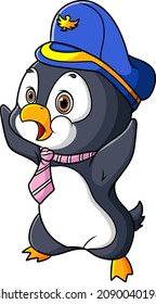 The little penguin is shocked and wearing cap of illustration