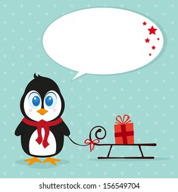 Little penguin with sleigh