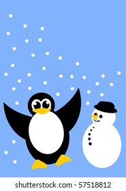 little penguin and a snowman