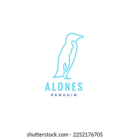 little penguin trying walking alone ocean habitats bird logo design vector icon illustration template