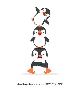 Pingüinos pequeños apilados Fondo aislado alto