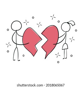 Little people hold two pieces of puzzles. Cute design, t-shirt, poster, card print, a love pun, a cute love saying, doodle, kids style