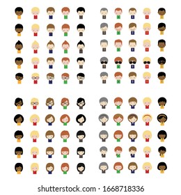 little people icon set, The vector pack consists of 100 Hairstyles with additional extra 
expressions and facial features for the endless customizing possibilities.