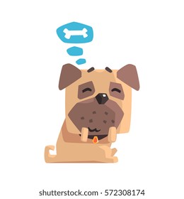 Little Pet Pug Dog Puppy With Collar Dreaming Of A Bone Emoji Cartoon Illustration