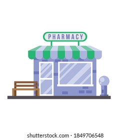 little pharmacy store building facade scene vector illustration design