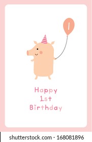 Little Pig 1st Birthday Card