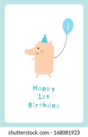 little pig 1st birthday card